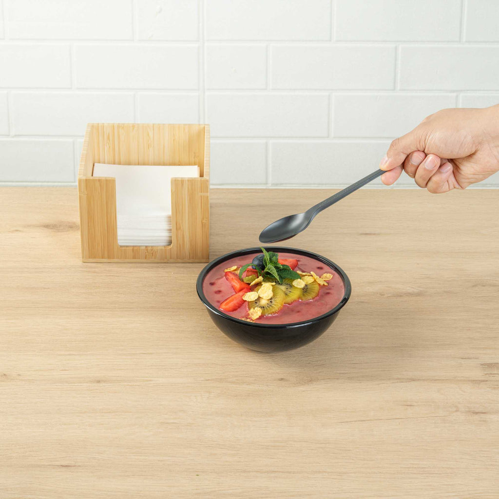 Basic Nature Black CPLA Plastic Spoon - Heat-Resistant, Compostable - 6 1/2" x 1 1/4" x 1/2" - 50 count box