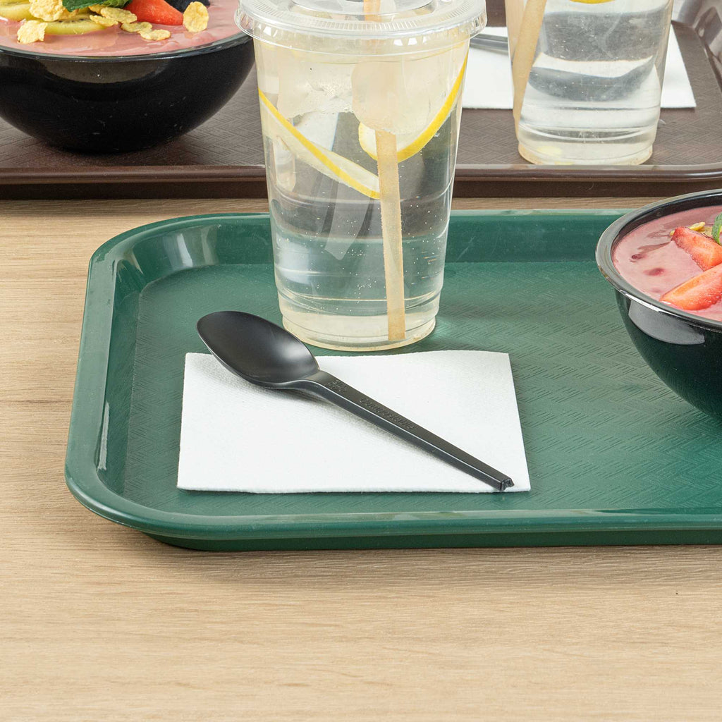 Basic Nature Black CPLA Plastic Spoon - Heat-Resistant, Compostable - 6 1/2" x 1 1/4" x 1/2" - 50 count box