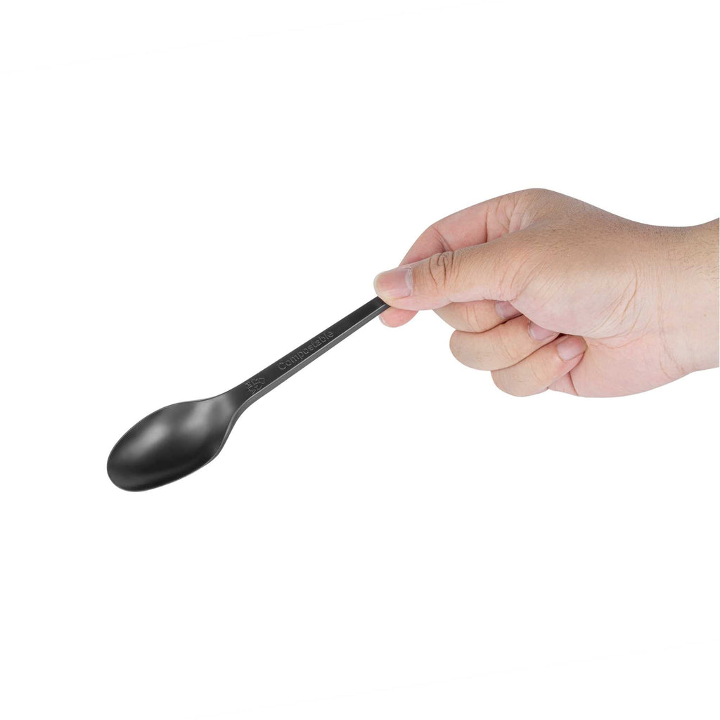 Basic Nature Black CPLA Plastic Spoon - Heat-Resistant, Compostable - 6 1/2" x 1 1/4" x 1/2" - 250 count box