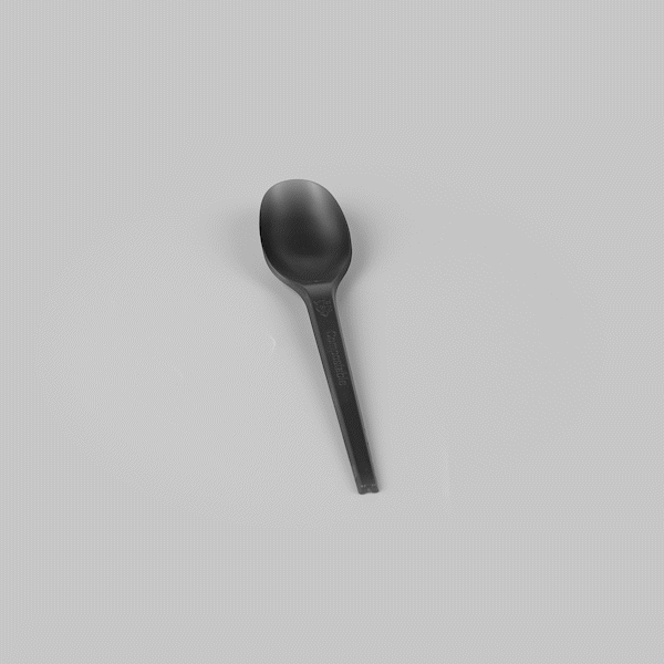 Basic Nature Black CPLA Plastic Spoon - Heat-Resistant, Compostable - 6 1/2" x 1 1/4" x 1/2" - 250 count box