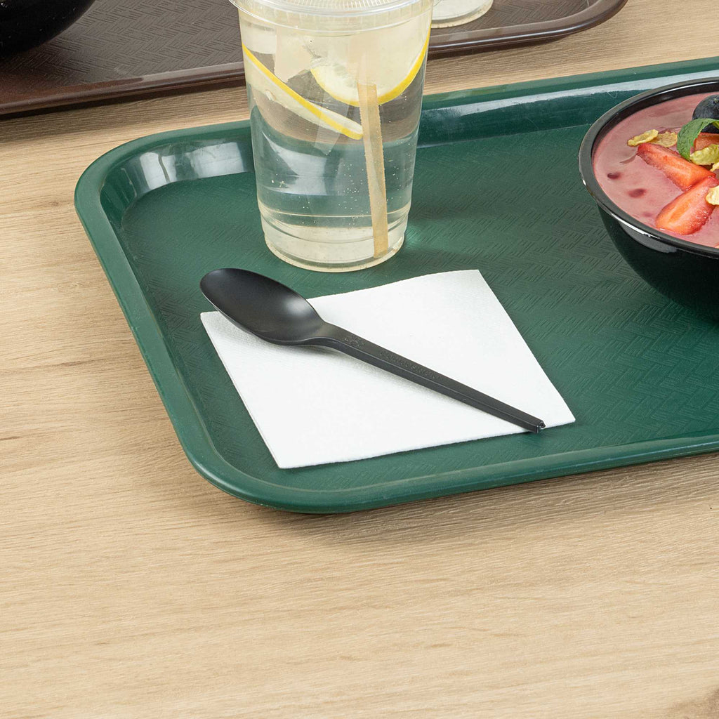 Basic Nature Black CPLA Plastic Spoon - Heat-Resistant, Compostable - 6 1/2" x 1 1/4" x 1/2" - 250 count box