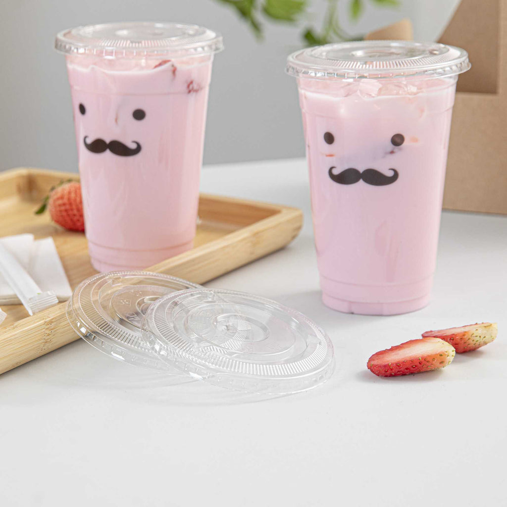 Visage Clear Plastic Flat Straw Lid - Fits 16, 20 and 24 oz - 1000 count box