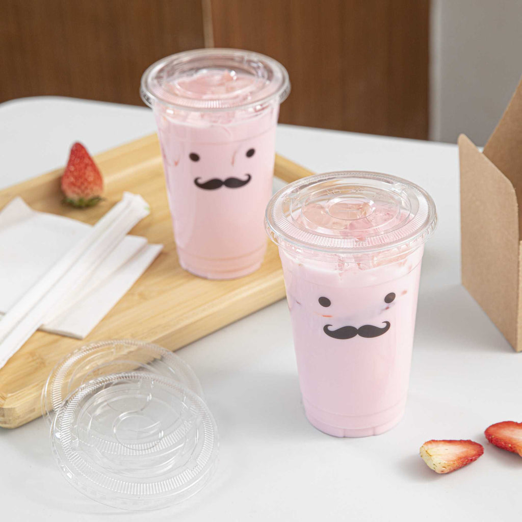 Visage Clear Plastic Flat Straw Lid - Fits 16, 20 and 24 oz - 1000 count box