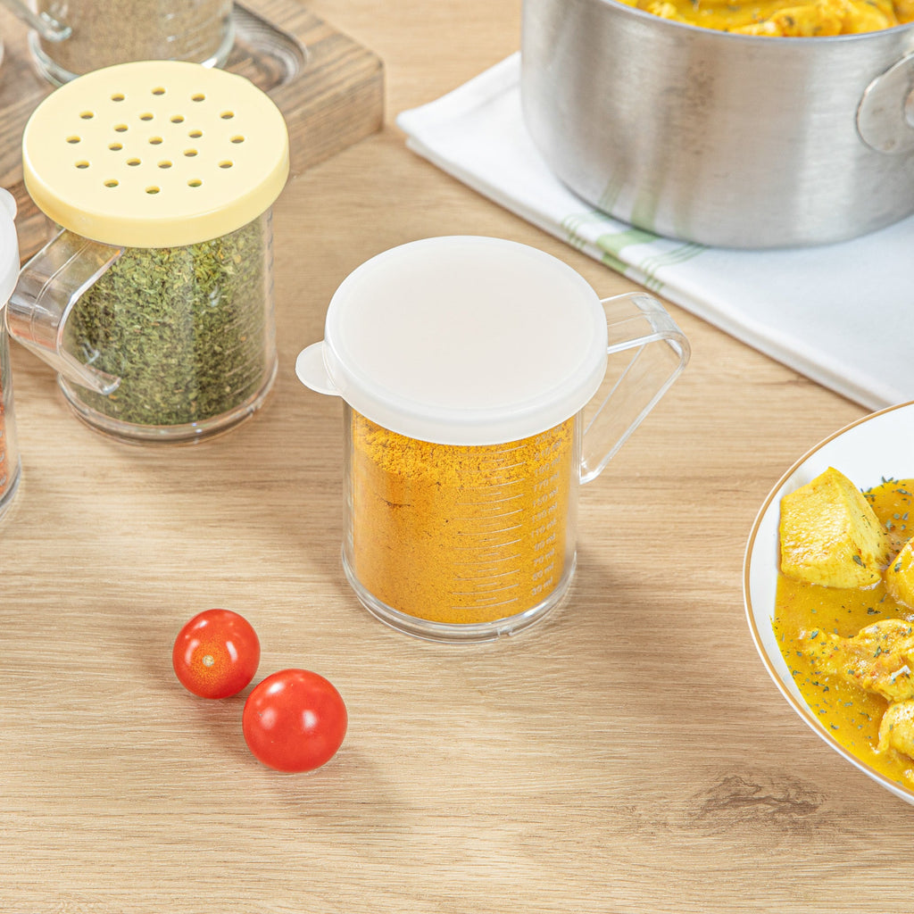 Chef 101 10 oz Clear Polycarbonate Dredge Spice Shaker - with White Solid Lid - 4 3/4" x 3 1/4" x 4" - 1 count box