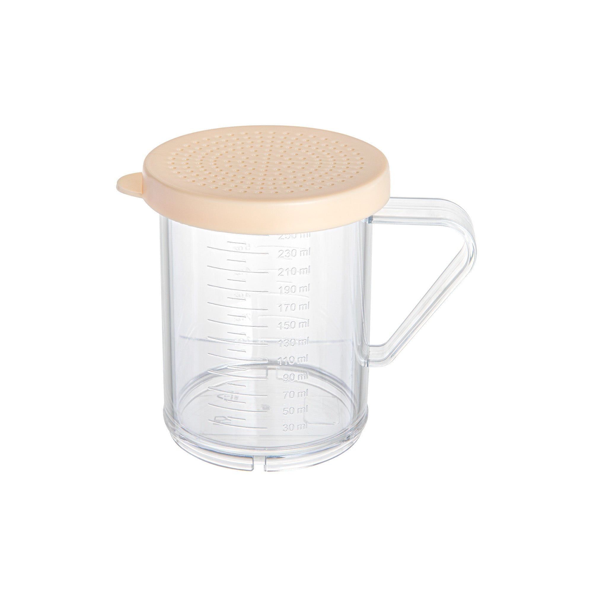 Chef 101 10 oz Clear Polycarbonate Dredge Spice Shaker - with Beige Fine Lid - 4 3/4" x 3 1/4" x 4" - 1 count box