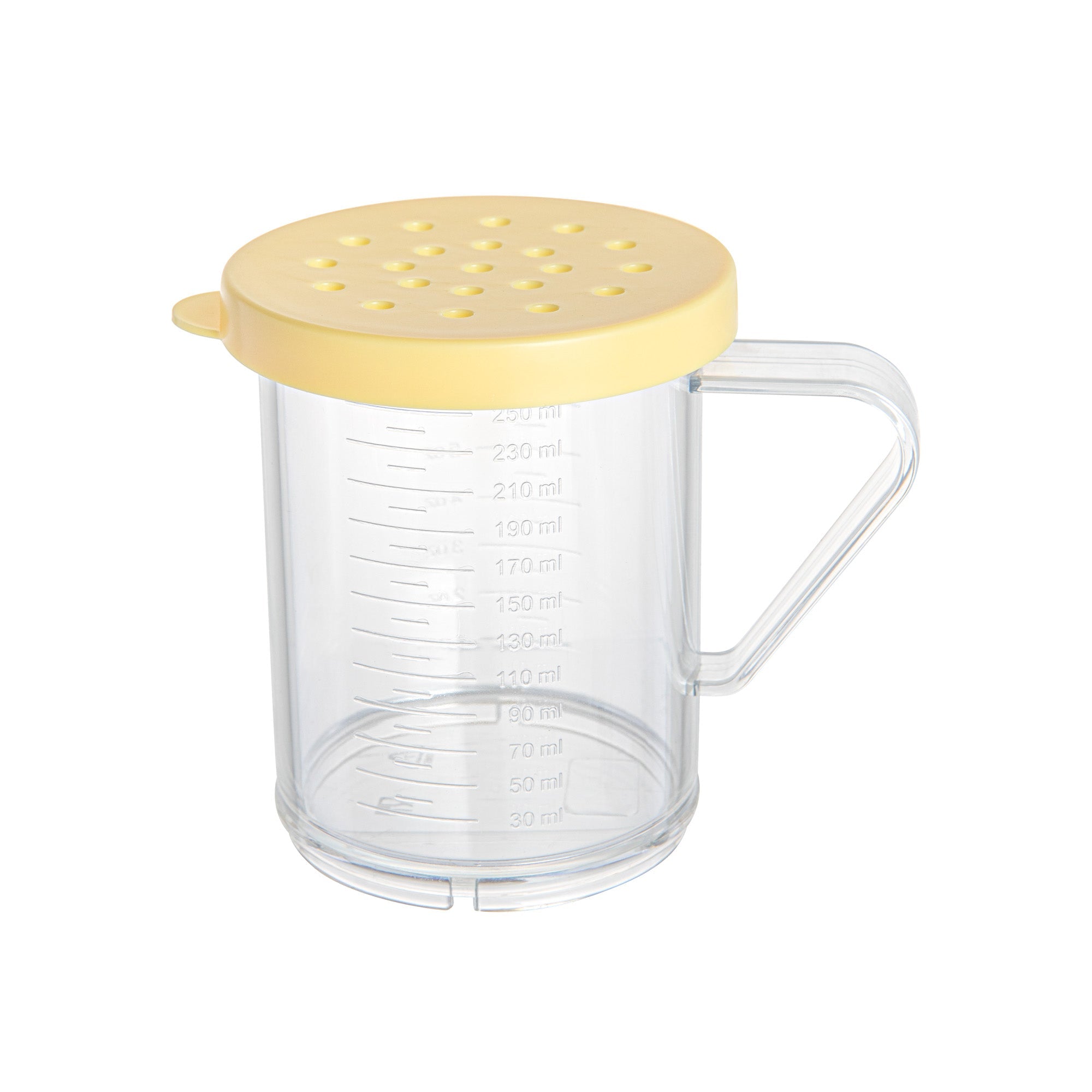 Chef 101 10 oz Clear Polycarbonate Dredge Spice Shaker - with Yellow Coarse Lid - 4 3/4" x 3 1/4" x 4" - 1 count box