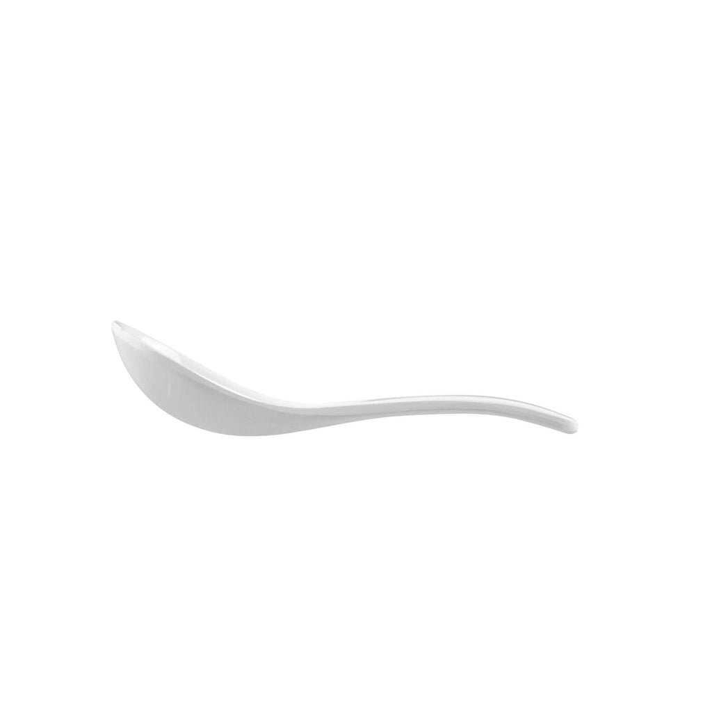 Voga 1 oz White Melamine Chinese Soup Spoon - Classic - 5" x 1 1/2" x 1" - 10 count box