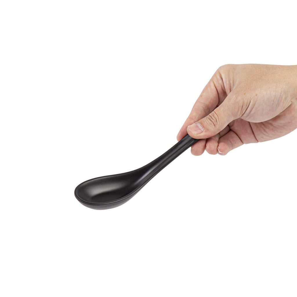 Voga 1 oz Black Melamine Tasting Spoon - Japonais, Curva - 5 3/4" x 1 1/2" x 1" - 10 count box