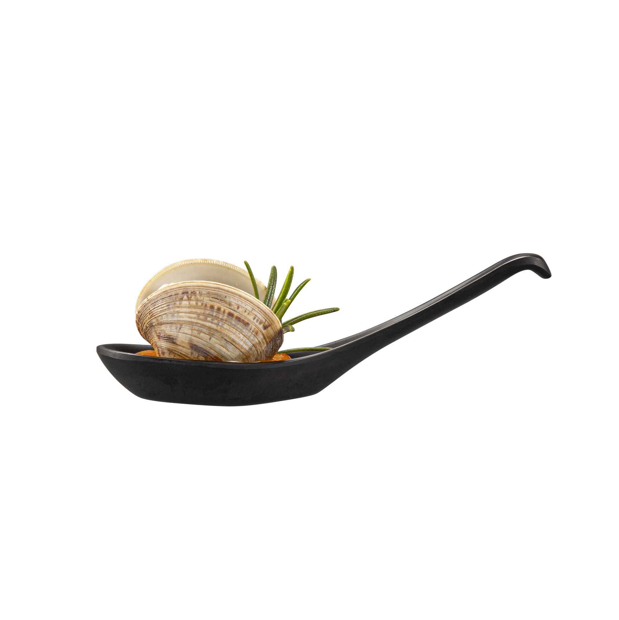 Voga 1 oz Black Melamine Tasting Spoon - Japonais, Curva - 5 3/4" x 1 1/2" x 1" - 10 count box
