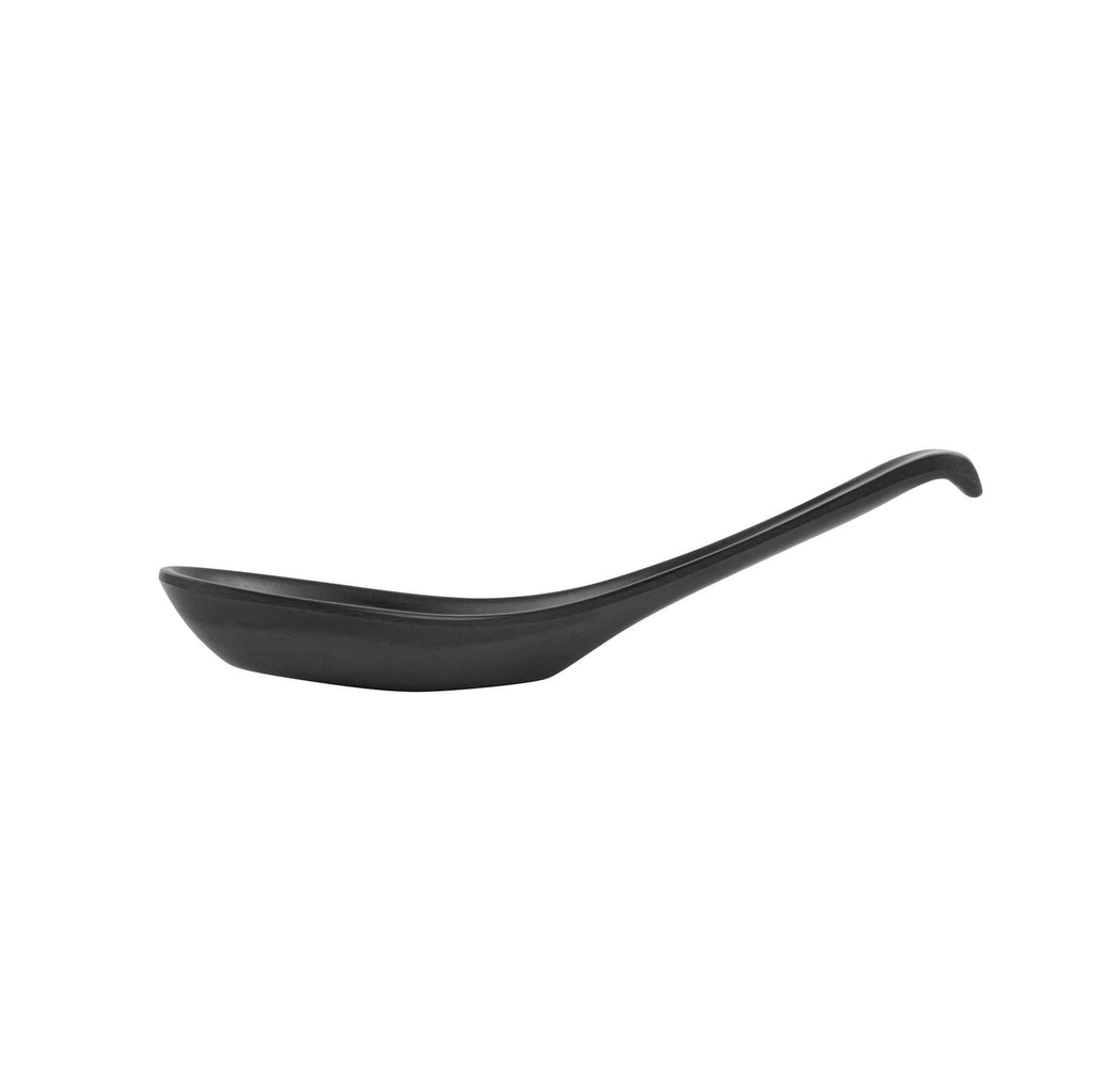 Voga 1 oz Black Melamine Tasting Spoon - Japonais, Curva - 5 3/4" x 1 1/2" x 1" - 10 count box