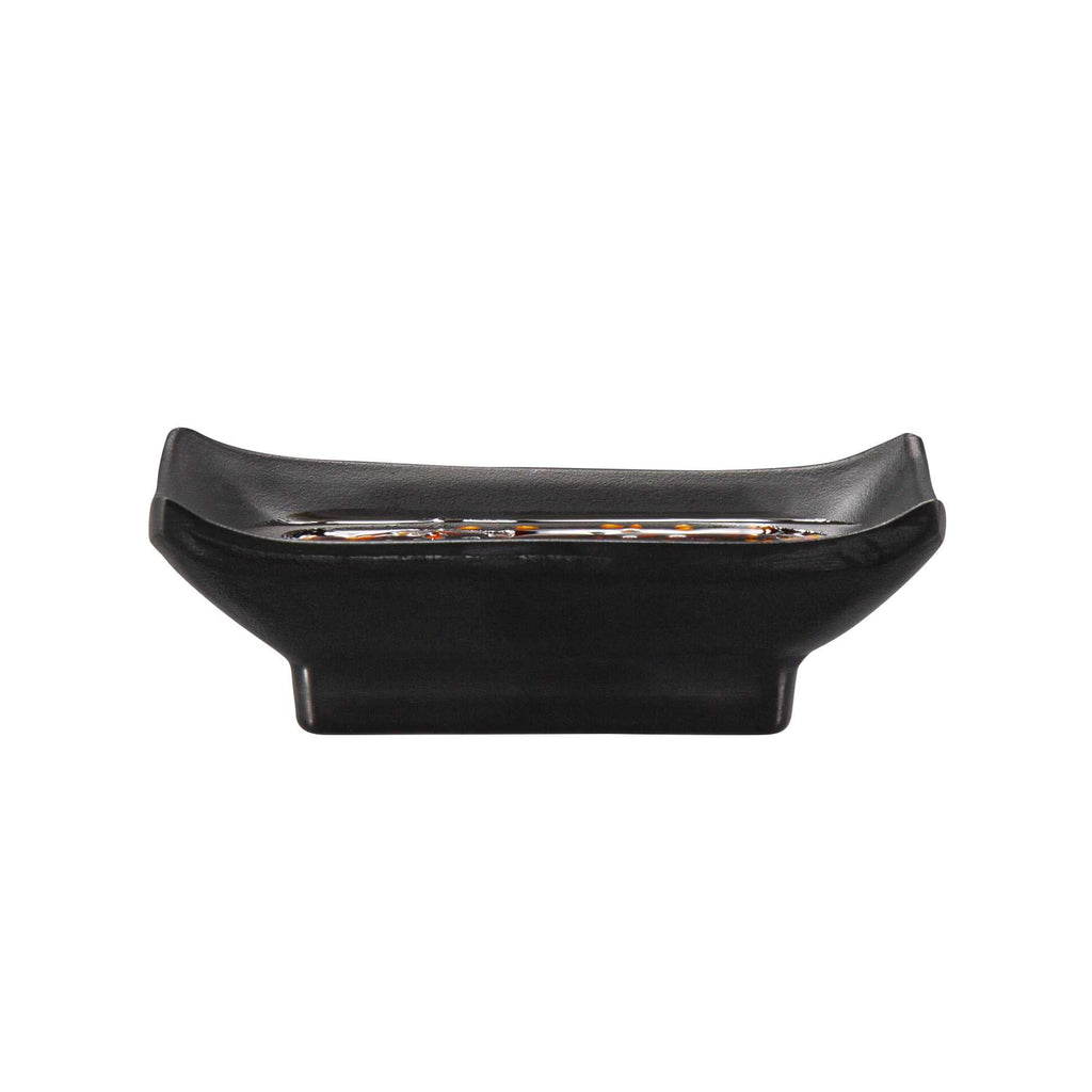 Voga 1 oz Rectangle Black Melamine Sauce Dish - Japonais - 4" x 2 1/2" x 1 1/4" - 10 count box