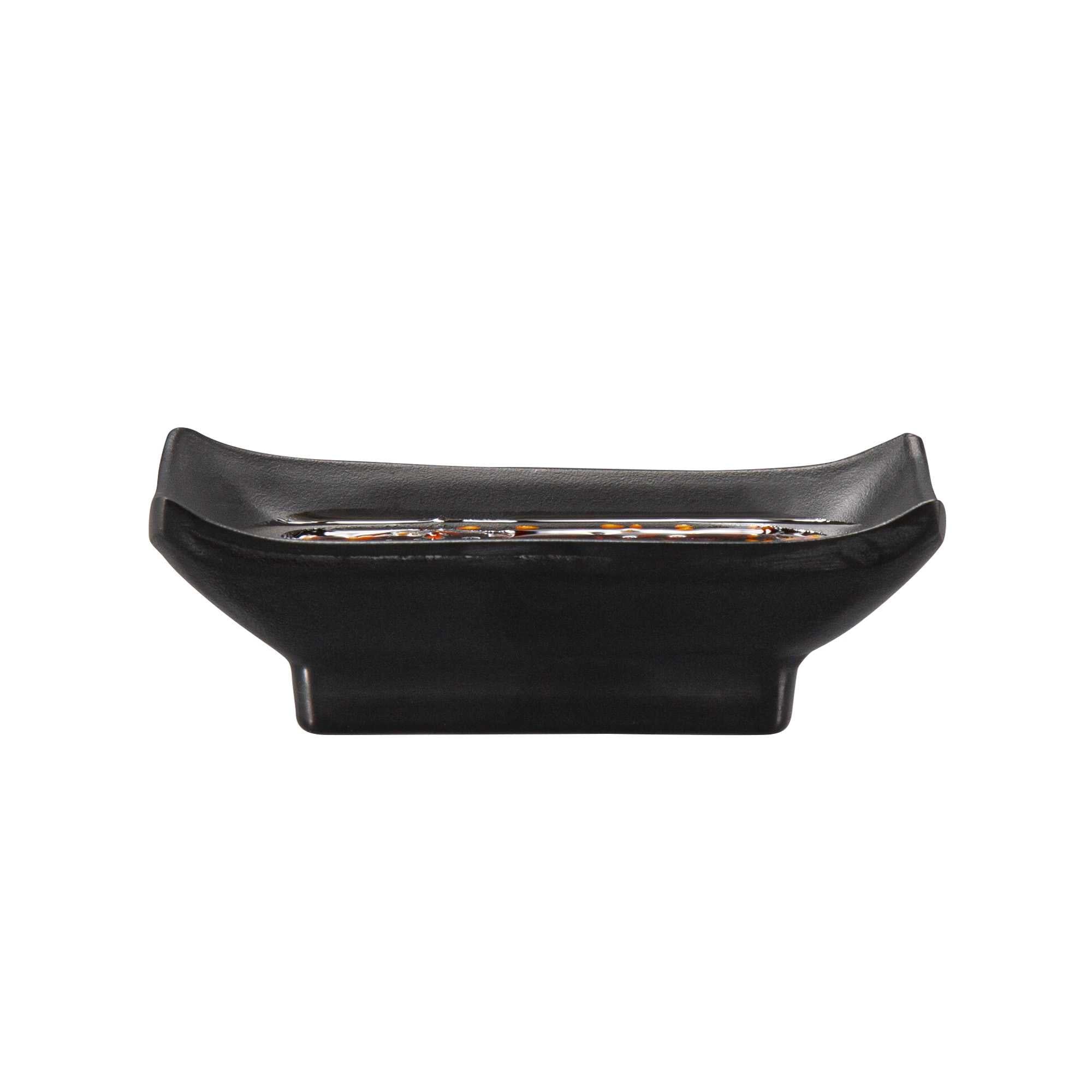 Voga 1 oz Rectangle Black Melamine Sauce Dish - Japonais - 4" x 2 1/2" x 1 1/4" - 10 count box