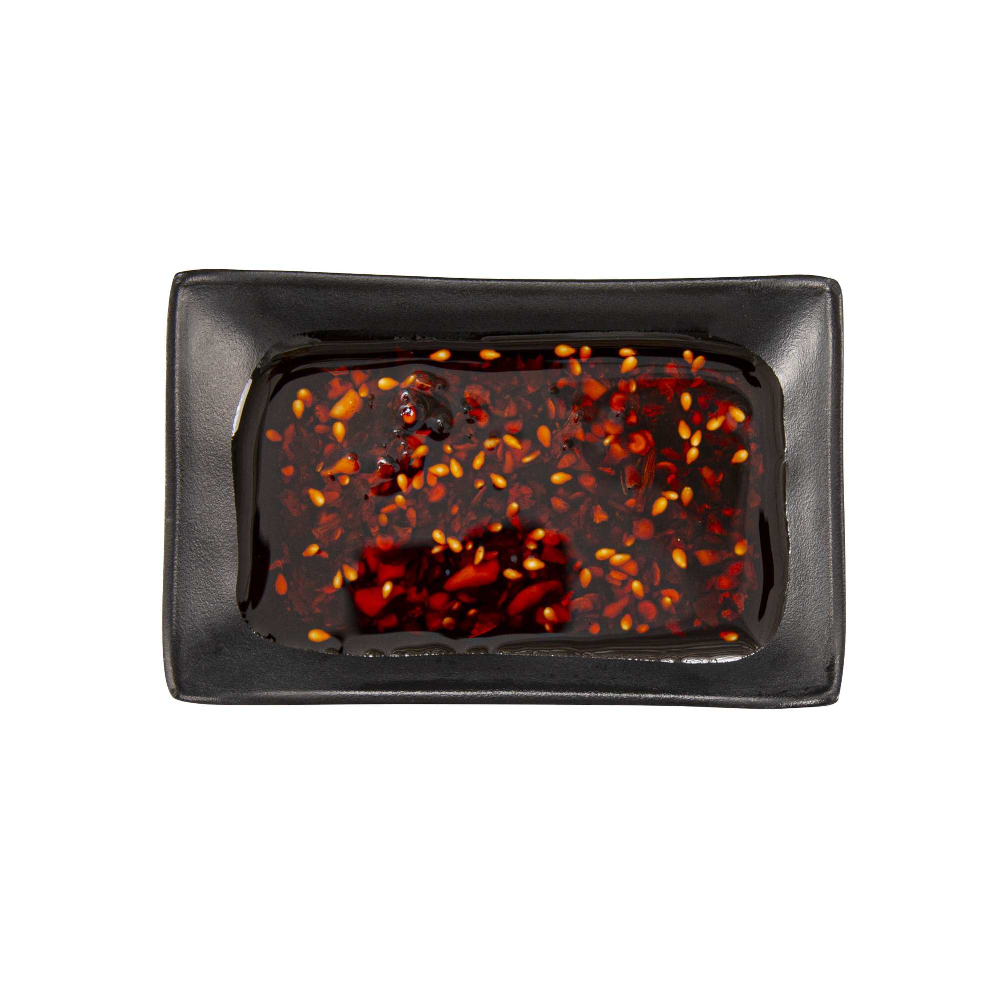 Voga 1 oz Rectangle Black Melamine Sauce Dish - Japonais - 4" x 2 1/2" x 1 1/4" - 10 count box