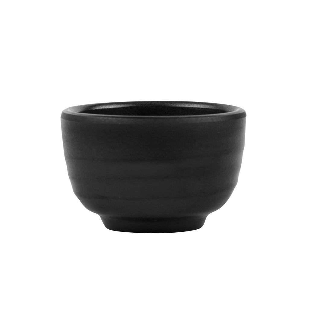 Voga 2 oz Round Black Melamine Condiment Cup - Japonais - 2 1/2" x 2 1/2" x 1 1/2" - 10 count box