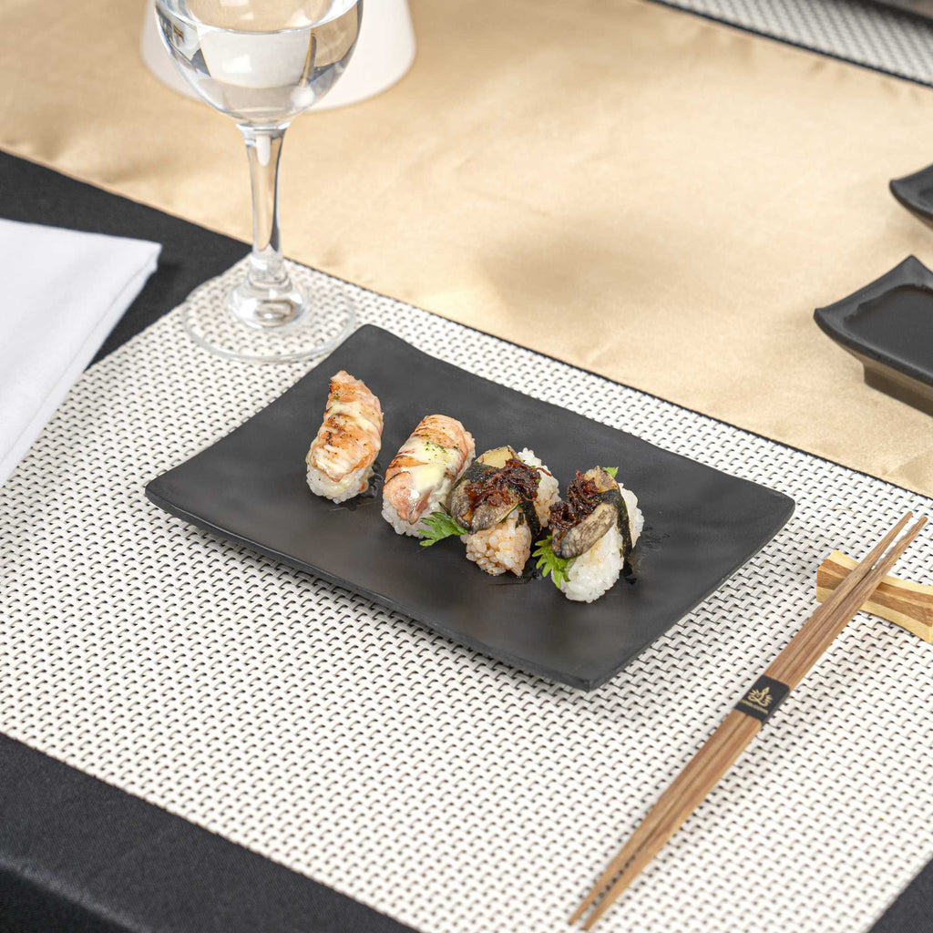 Voga Rectangle Black Melamine Small Plate - Japonais, Faux Slate - 7 3/4" x 5 1/2" - 4 count box