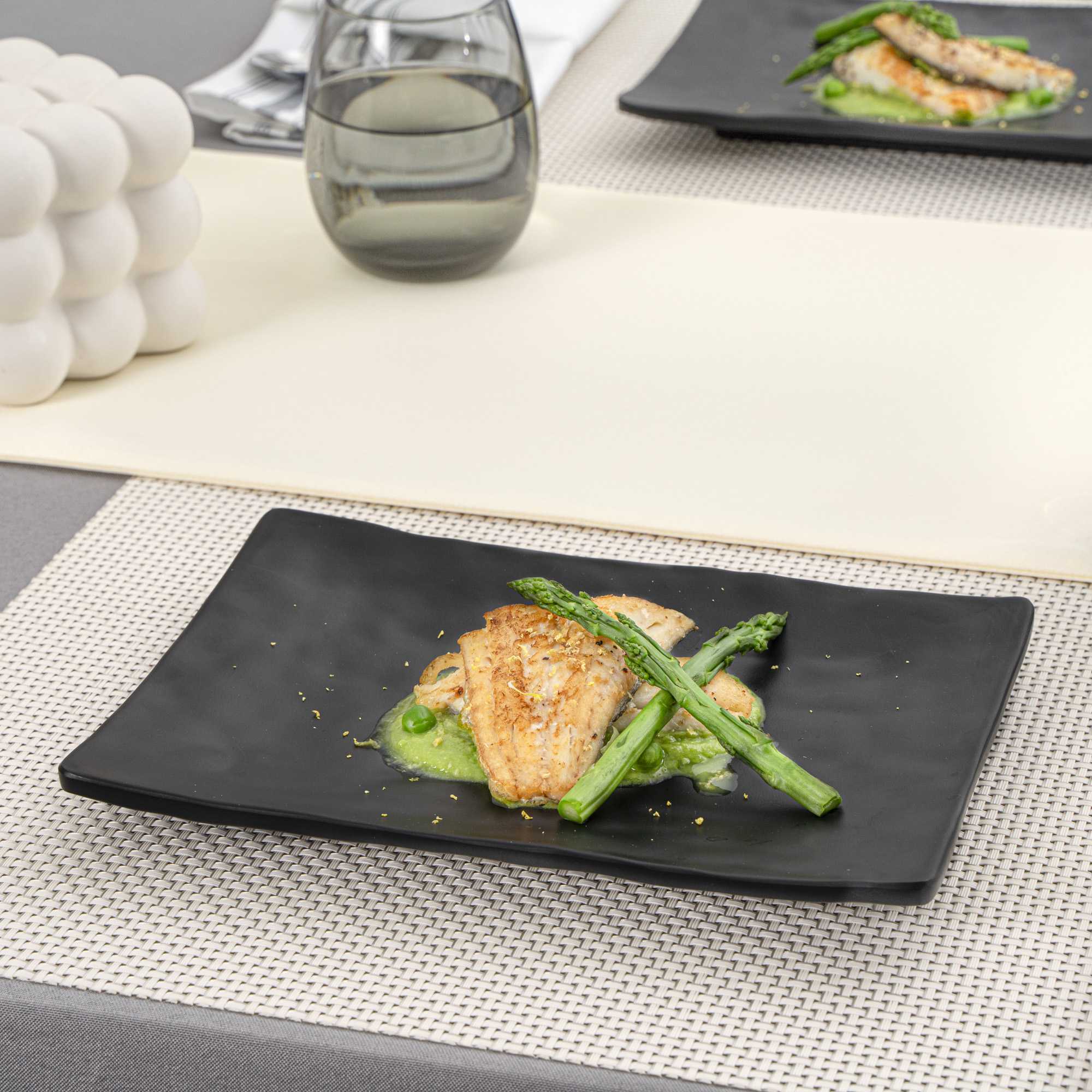 Voga Rectangle Black Melamine Medium Plate - Japonais , Faux Slate - 9 3/4" x 6 3/4" - 4 count box