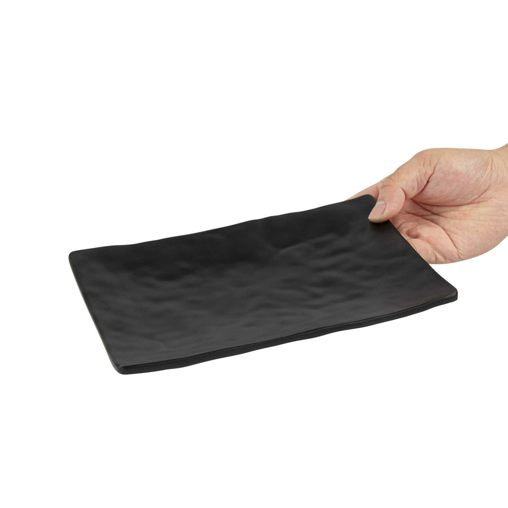Voga Rectangle Black Melamine Medium Plate - Japonais , Faux Slate - 9 3/4" x 6 3/4" - 4 count box