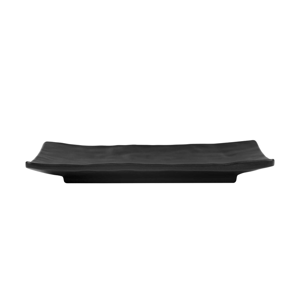 Voga Rectangle Black Melamine Medium Plate - Japonais , Faux Slate - 9 3/4" x 6 3/4" - 4 count box