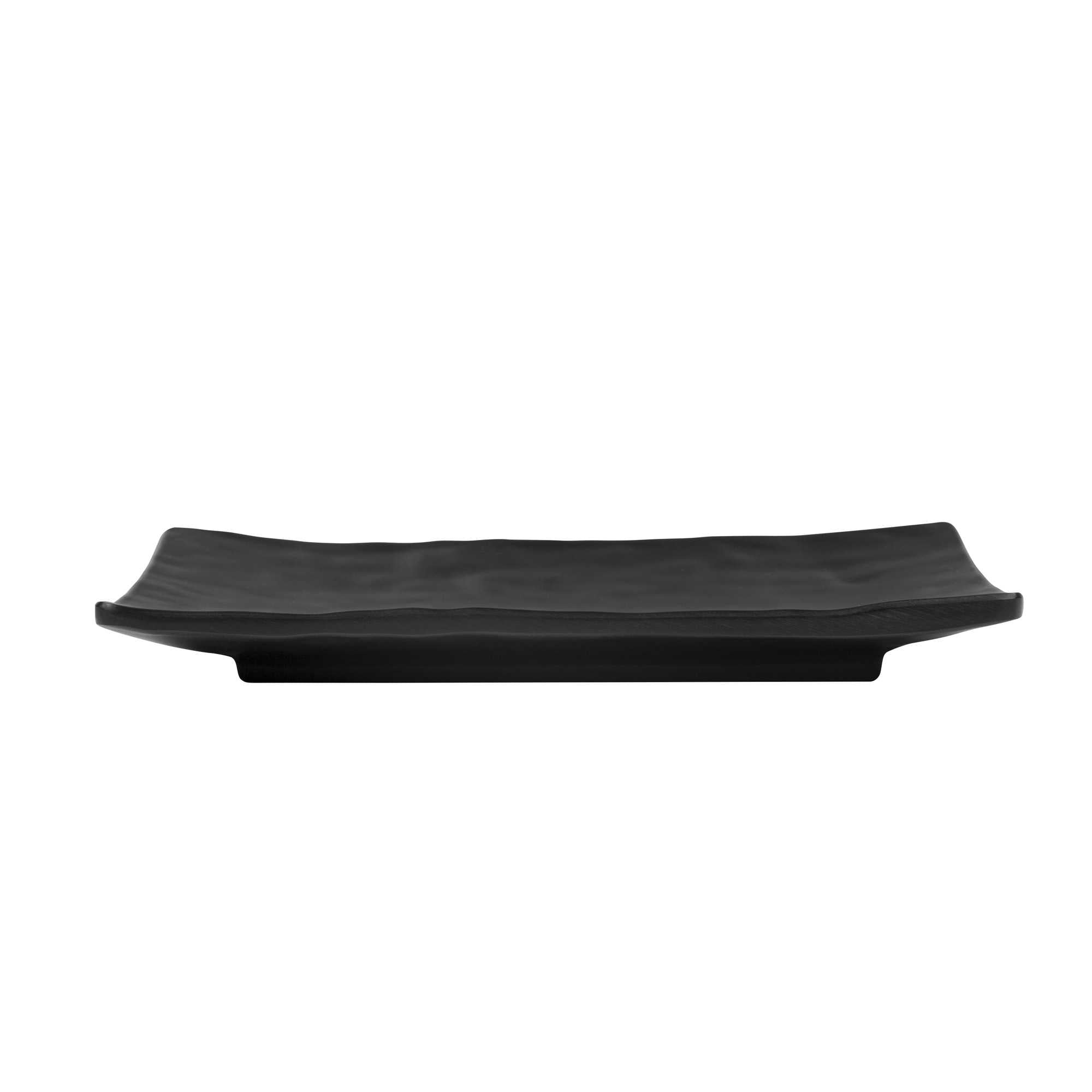 Voga Rectangle Black Melamine Medium Plate - Japonais , Faux Slate - 9 3/4" x 6 3/4" - 4 count box