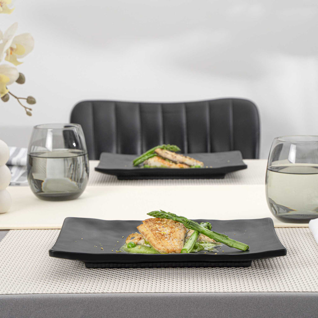 Voga Rectangle Black Melamine Medium Plate - Japonais , Faux Slate - 9 3/4" x 6 3/4" - 4 count box