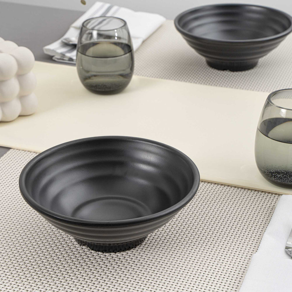 Voga 27 oz Round Black Melamine Large Bowl - Japonais, Faux Stone - 7 3/4" x 7 3/4" x 3" - 2 count box