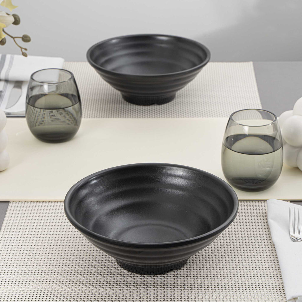 Voga 42 oz Round Black Melamine Extra Large Bowl - Japonais, Faux Stone - 8 3/4" x 8 3/4" x 3 1/4" - 2 count box