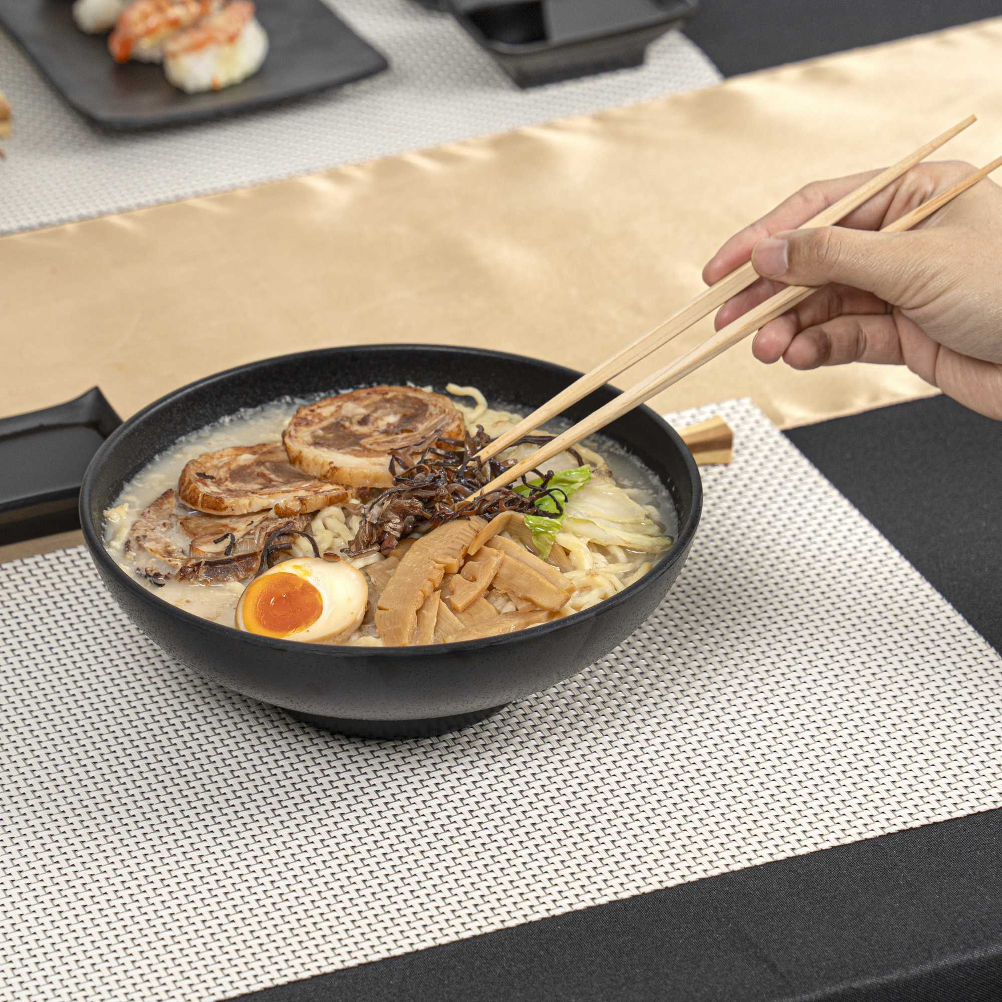 Voga 27 oz Black Melamine Large Bowl - Japonais, Faux Stone, Speckled - 9" x 9" x 2 1/2" - 2 count box