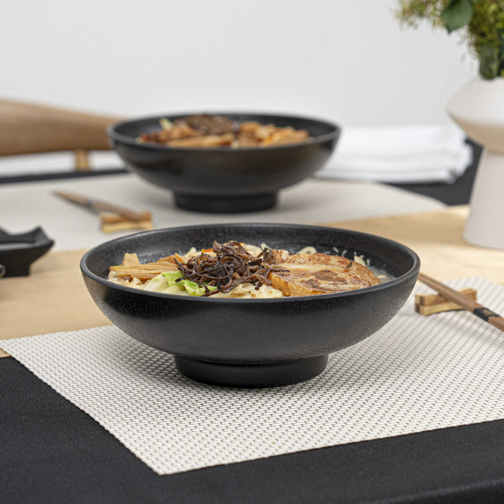 Voga 27 oz Black Melamine Large Bowl - Japonais, Faux Stone, Speckled - 9" x 9" x 2 1/2" - 2 count box