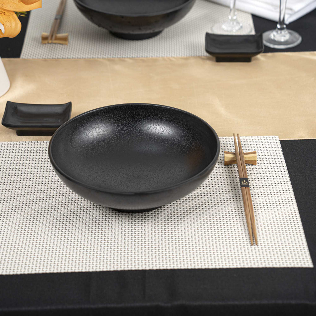 Voga 27 oz Black Melamine Large Bowl - Japonais, Faux Stone, Speckled - 9" x 9" x 2 1/2" - 2 count box