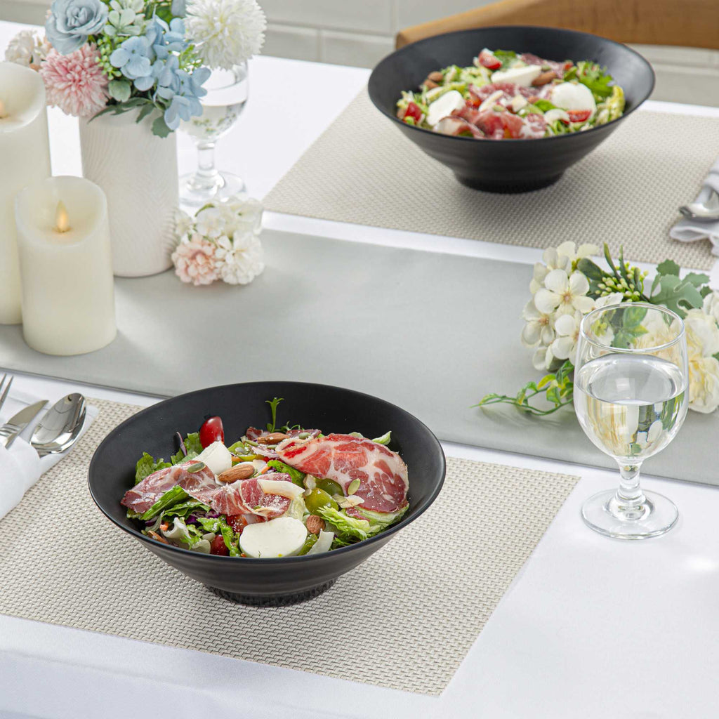 Voga 37 oz Round Black Melamine Serving Bowl - Japonais, Faux Slate - 9 3/4" x 9 3/4" x 3 1/4" - 2 count box