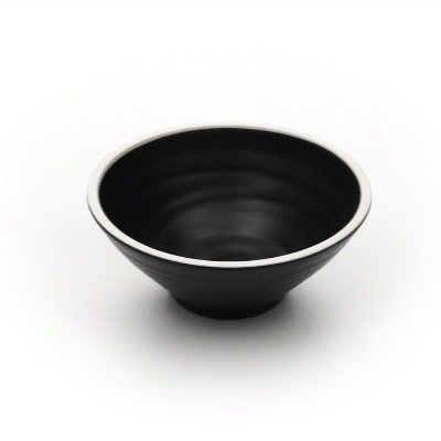 Voga 53 oz Black Melamine Rippled Bowl - Japonais, Faux Granite Rim - 7 1/4" x 7 1/4" x 3" - 2 count box