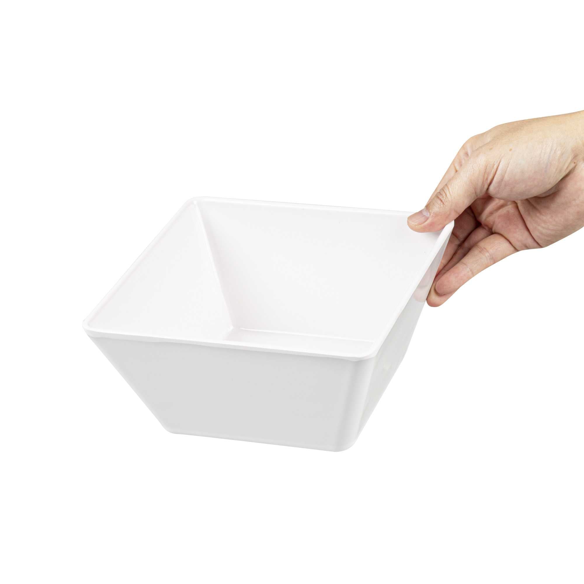 Voga 45 oz Square White Melamine Serving Bowl - Classic - 7" x 7" x 3 1/4" - 10 count box