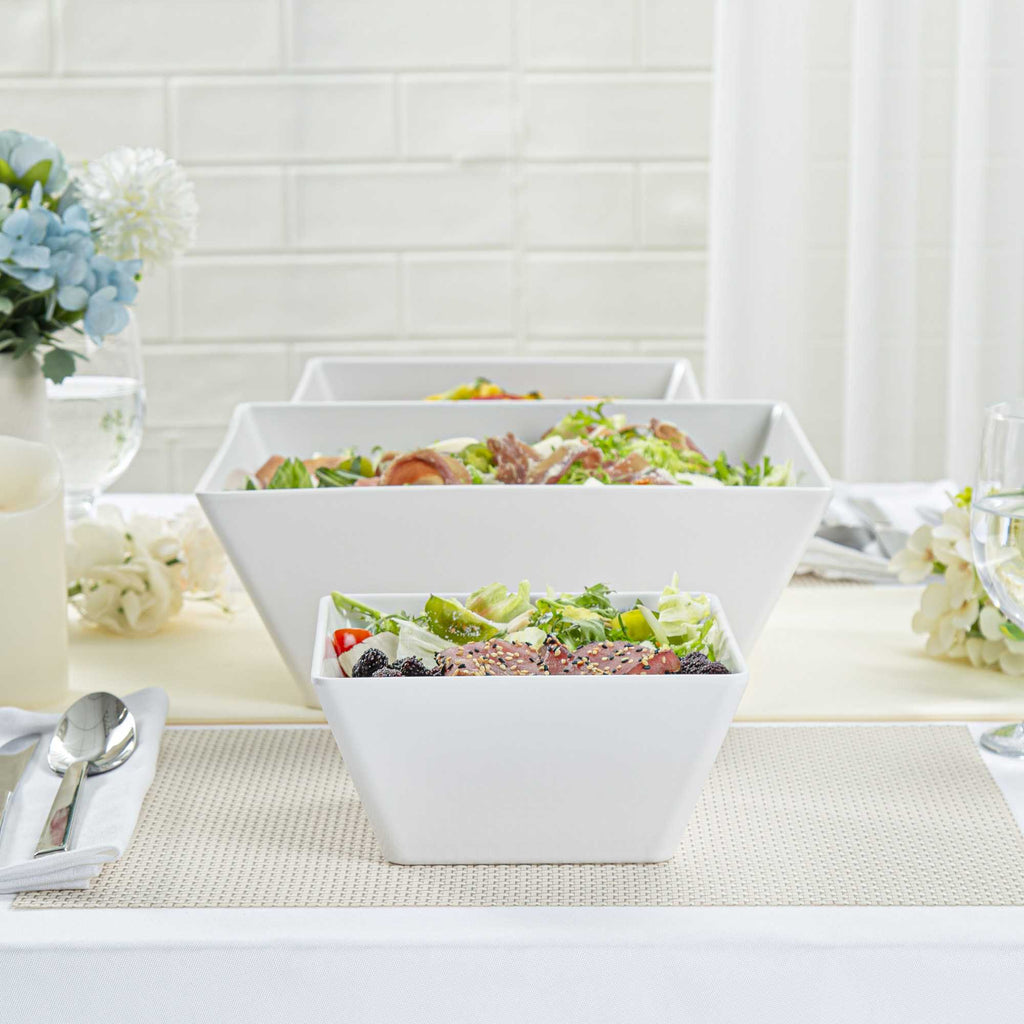 Voga 45 oz Square White Melamine Serving Bowl - Classic - 7" x 7" x 3 1/4" - 10 count box