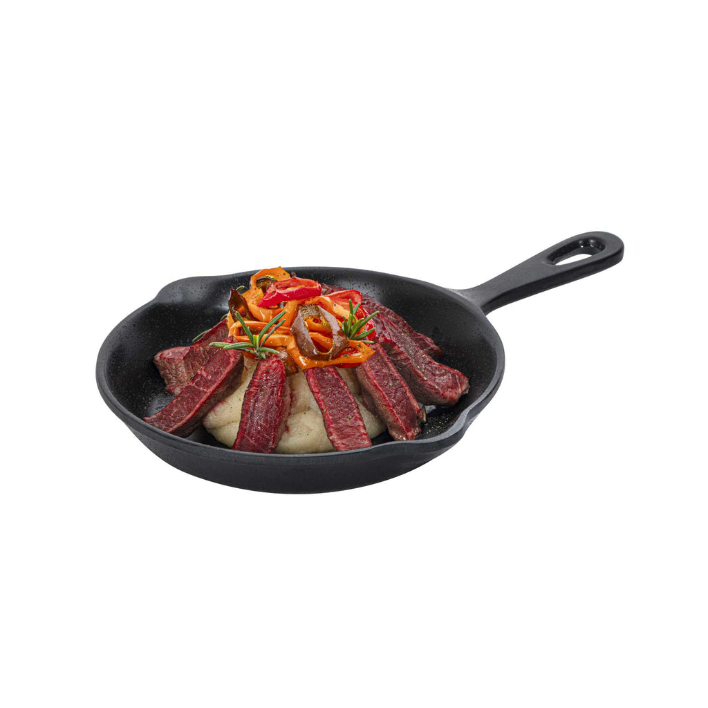 Voga 16 oz Black Melamine Serving Dish with Handle - Faux Cast Iron - 13" x 8 3/4" x 1 1/2" - 6 count box