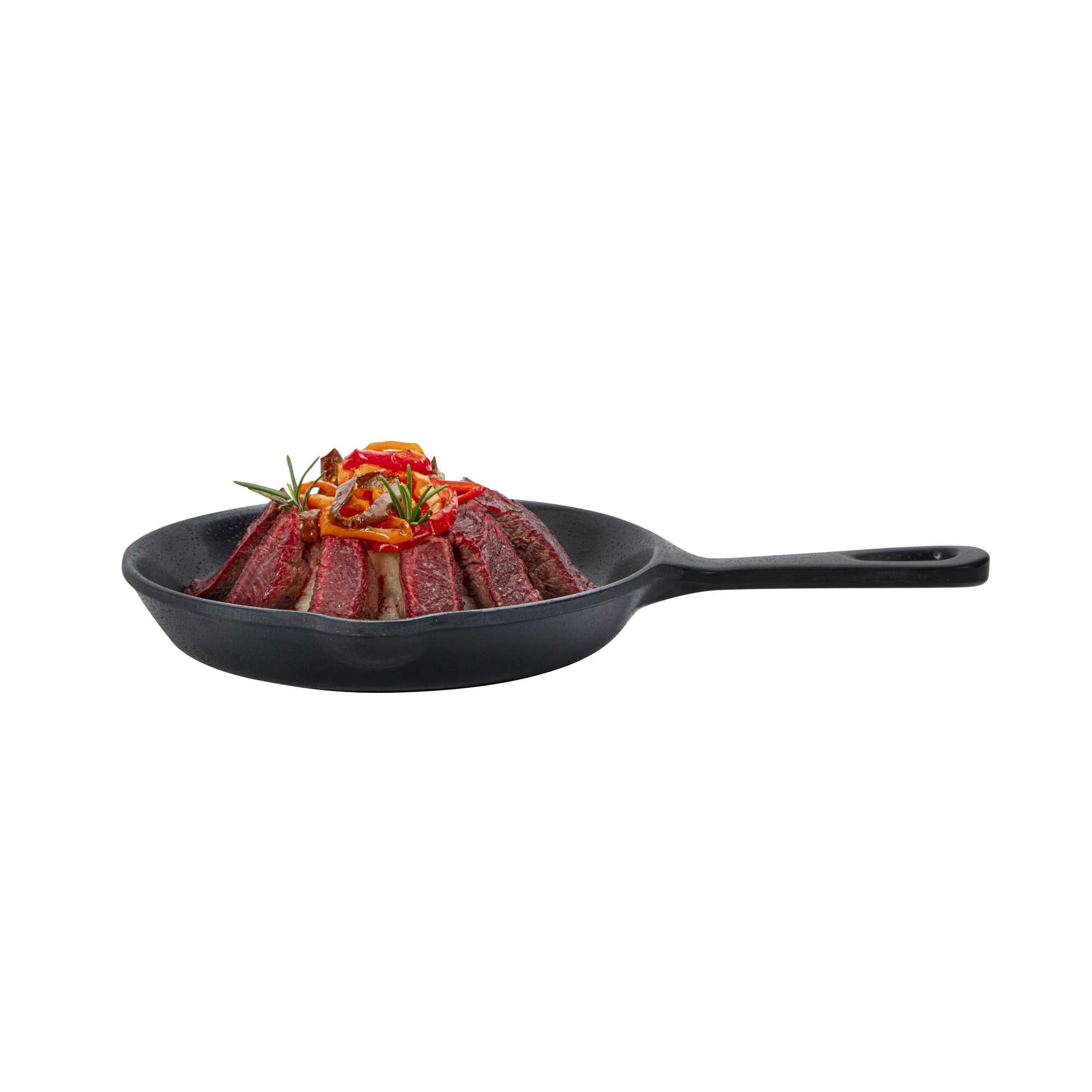 Voga 16 oz Black Melamine Serving Dish with Handle - Faux Cast Iron - 13" x 8 3/4" x 1 1/2" - 6 count box