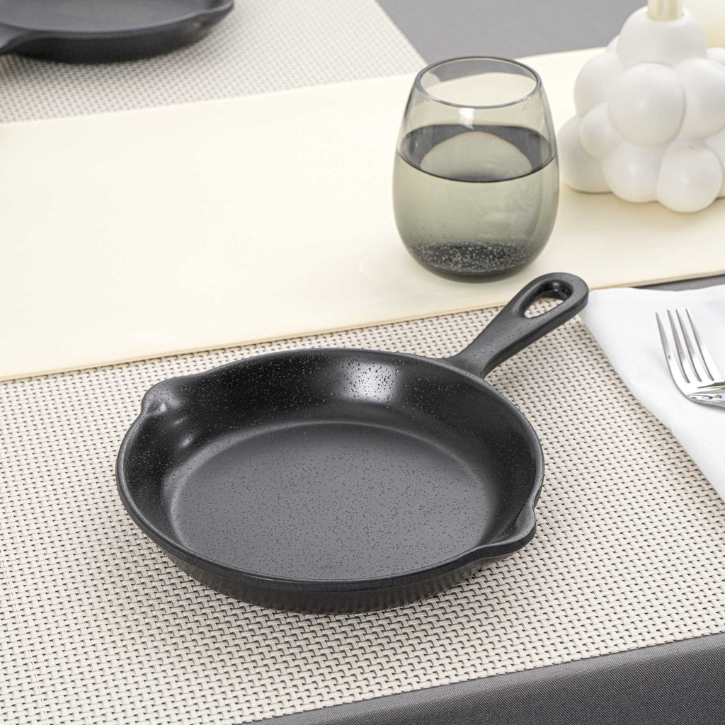 Voga 16 oz Black Melamine Serving Dish with Handle - Faux Cast Iron - 13" x 8 3/4" x 1 1/2" - 6 count box