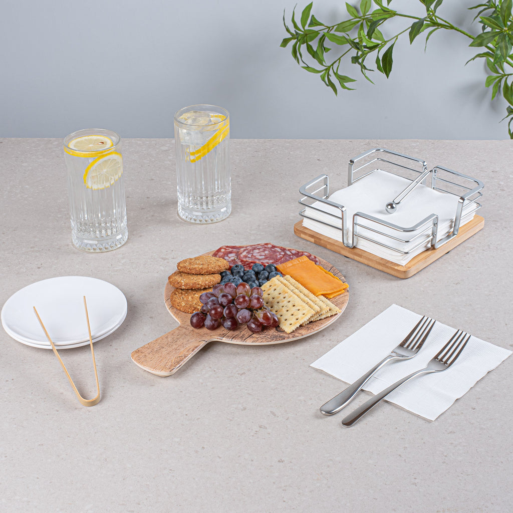 Voga Countryside Round Brown Melamine Serving Board - Faux Wood, with Handle - 12 1/2" x 9" x 1/2" - 1 count box