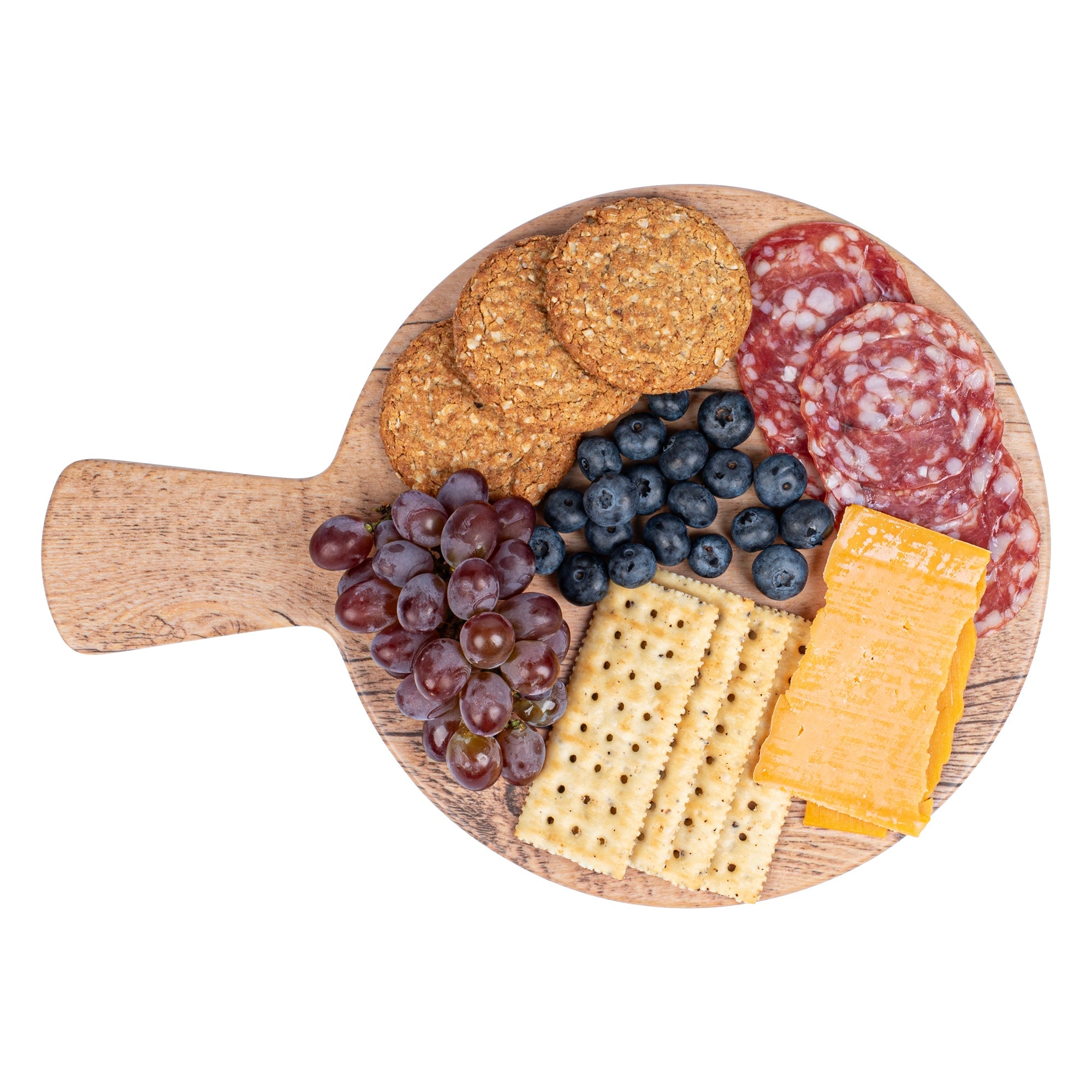 Voga Countryside Round Brown Melamine Serving Board - Faux Wood, with Handle - 12 1/2" x 9" x 1/2" - 1 count box