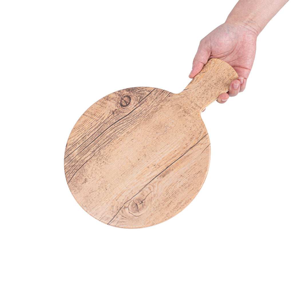 Voga Countryside Round Brown Melamine Serving Board - Faux Wood, with Handle - 12 1/2" x 9" x 1/2" - 1 count box