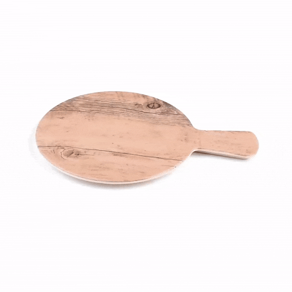 Voga Countryside Round Brown Melamine Serving Board - Faux Wood, with Handle - 12 1/2" x 9" x 1/2" - 1 count box