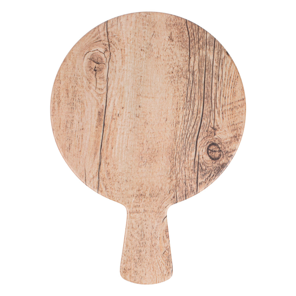 Voga Countryside Round Brown Melamine Serving Board - Faux Wood, with Handle - 12 1/2" x 9" x 1/2" - 1 count box