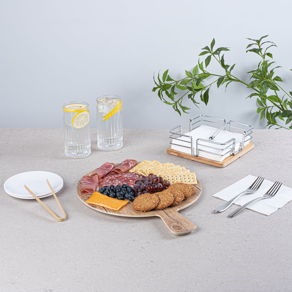 Voga Countryside Round Brown Melamine Serving Board - Faux Wood, with Handle - 16 1/2" x 12 1/2" x 1/2" - 1 count box