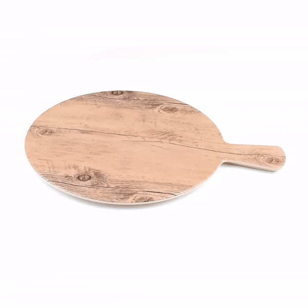 Voga Countryside Round Brown Melamine Serving Board - Faux Wood, with Handle - 16 1/2" x 12 1/2" x 1/2" - 1 count box