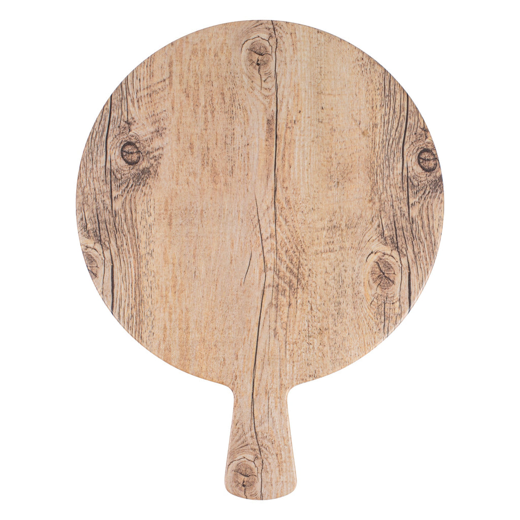 Voga Countryside Round Brown Melamine Serving Board - Faux Wood, with Handle - 16 1/2" x 12 1/2" x 1/2" - 1 count box