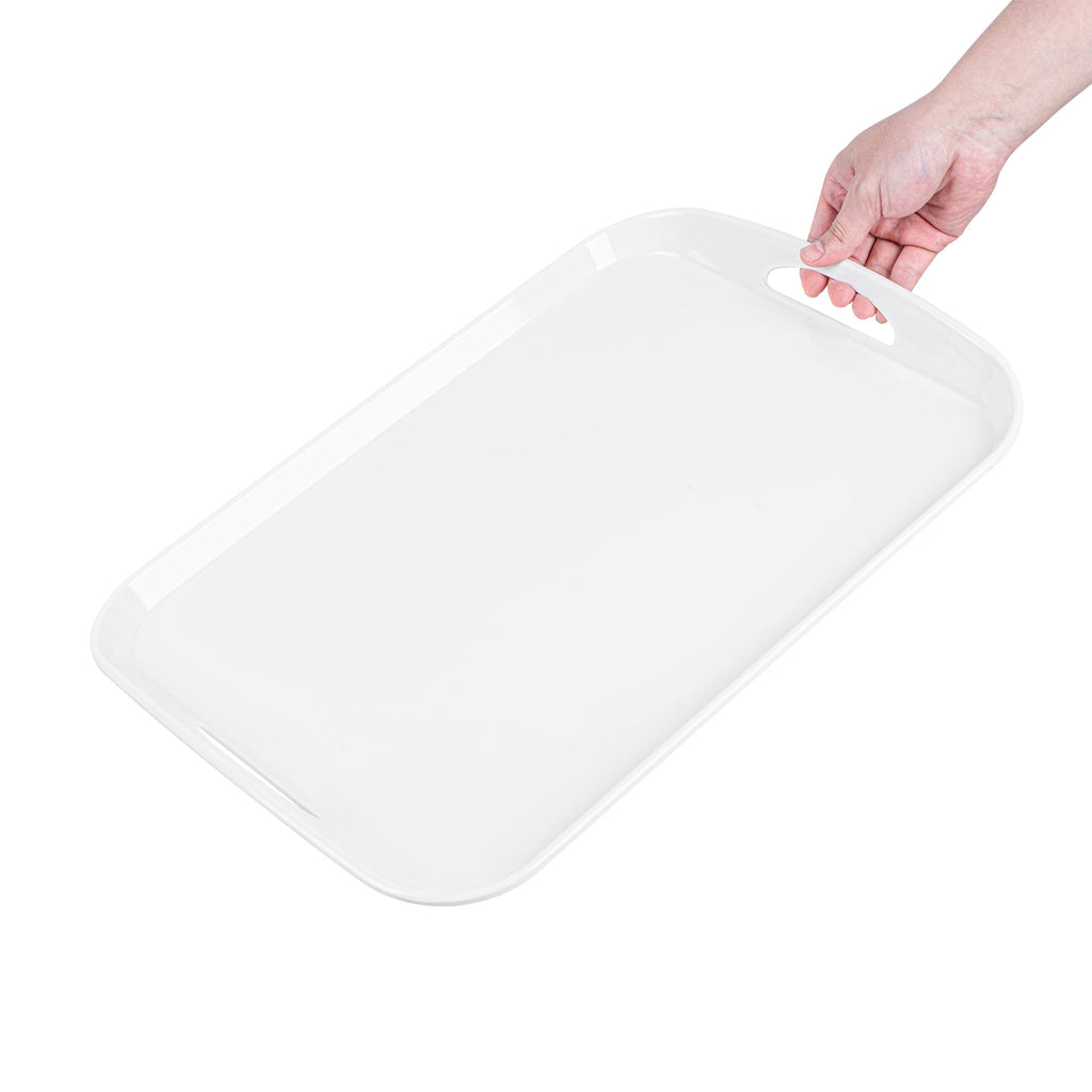 Voga Rectangle White Melamine Serving Tray - with Handles - 18" x 12 1/2" x 1 3/4" - 1 count box