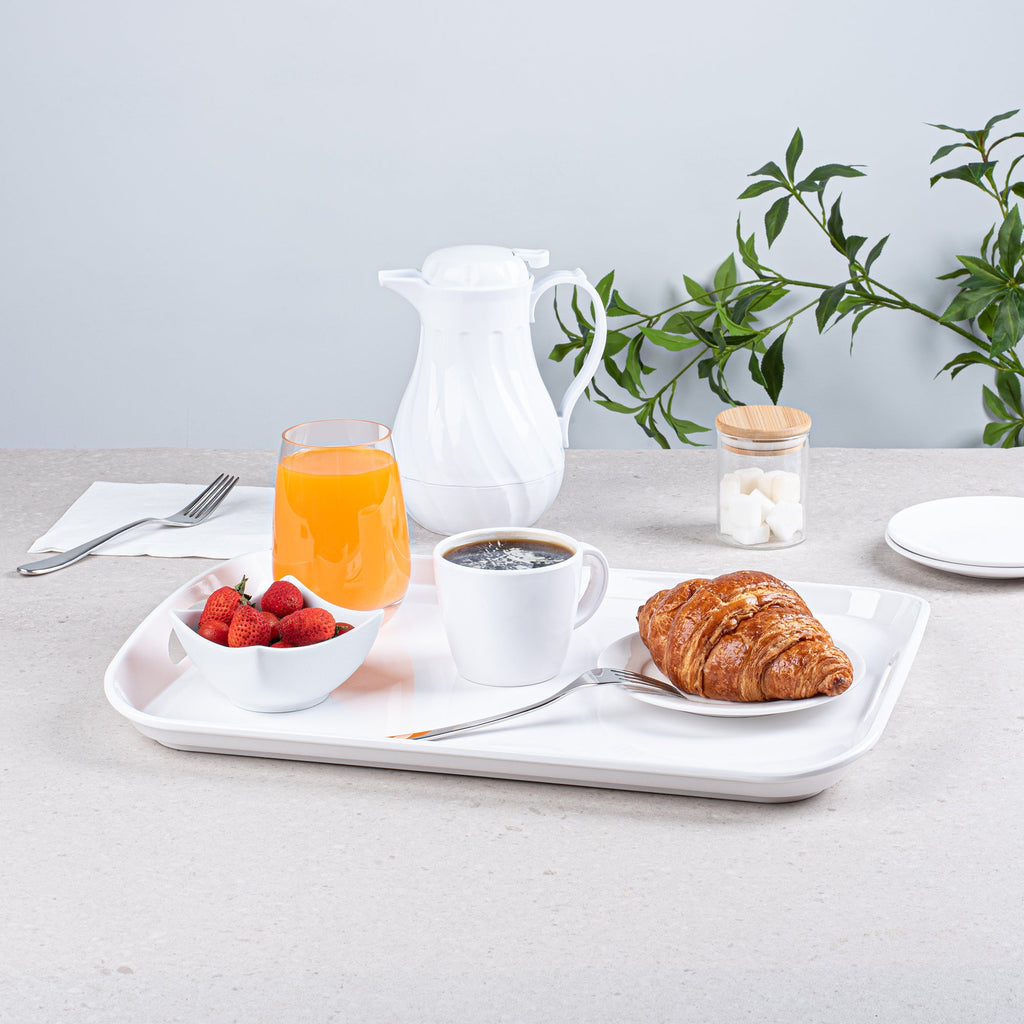 Voga Rectangle White Melamine Serving Tray - with Handles - 18" x 12 1/2" x 1 3/4" - 1 count box