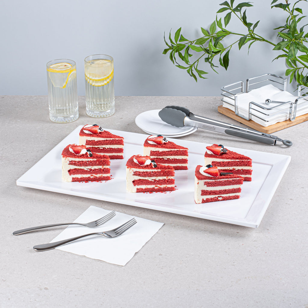 Voga Rectangle White Melamine Large Serving Tray - Classic - 20 3/4" x 12 1/2" x 1" - 1 count box