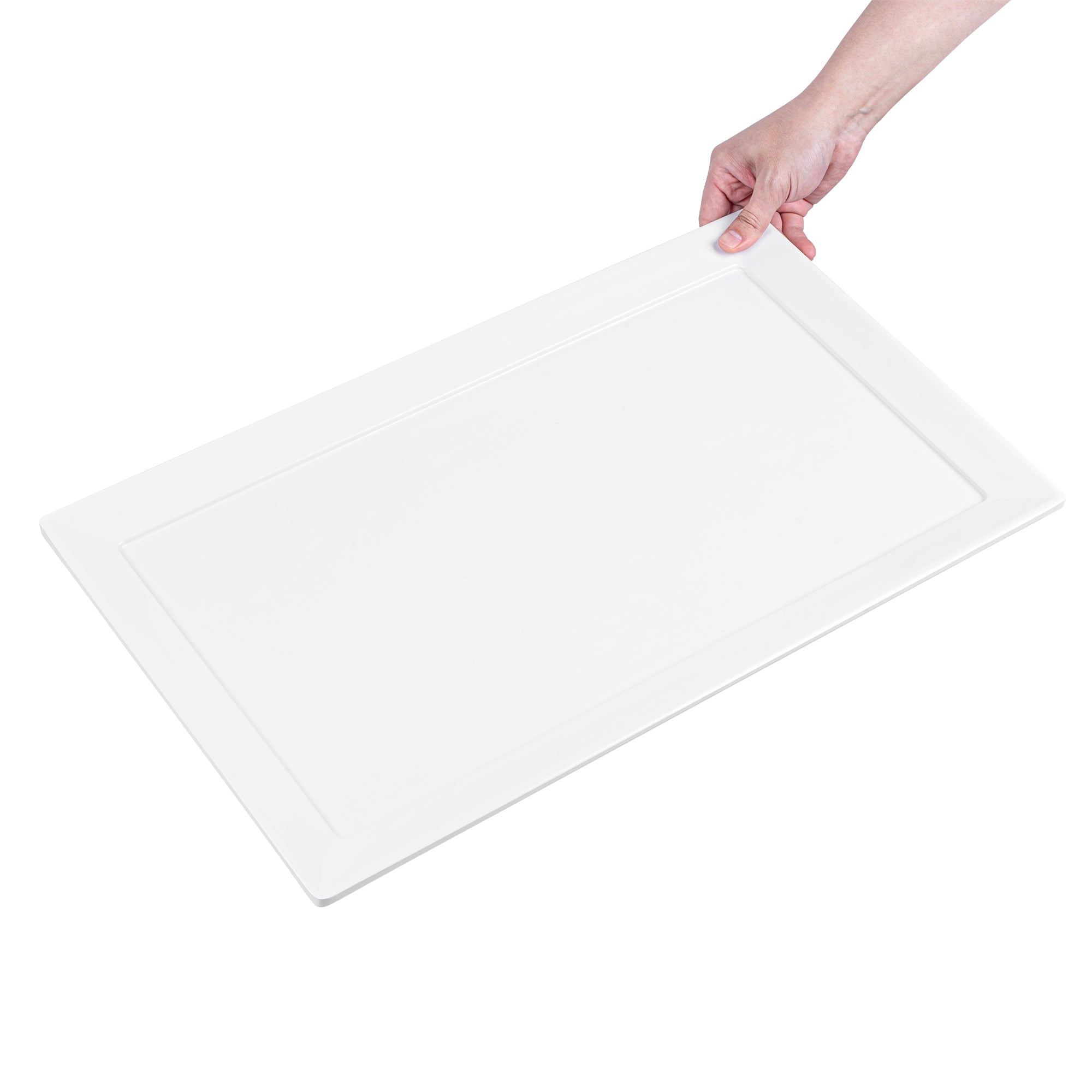 Voga Rectangle White Melamine Large Serving Tray - Classic - 20 3/4" x 12 1/2" x 1" - 1 count box