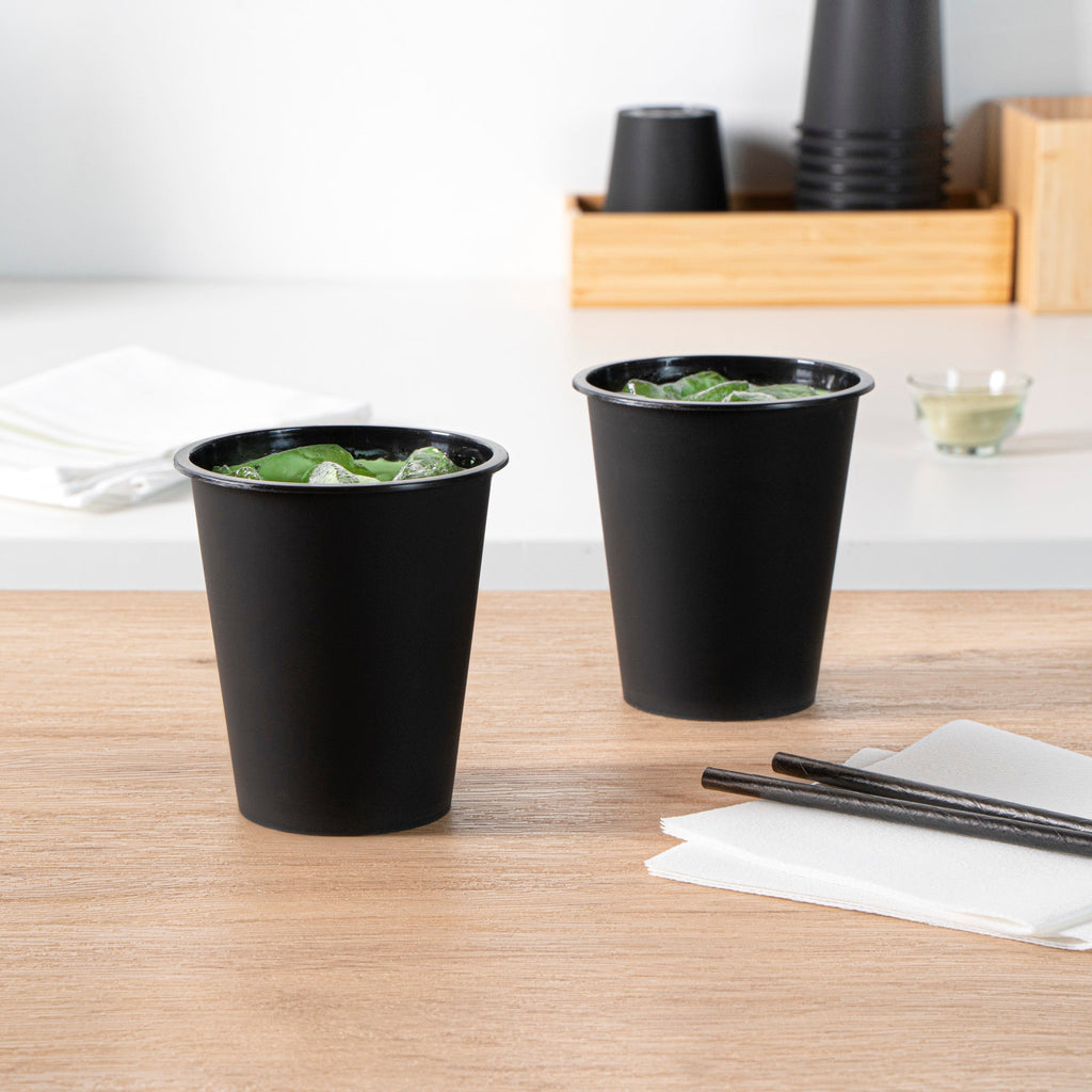 Bev Tek 12 oz Round Matte Black Plastic Hot / Cold Drinking Cup - 3 1/2" x 3 1/2" x 4" - 100 count box