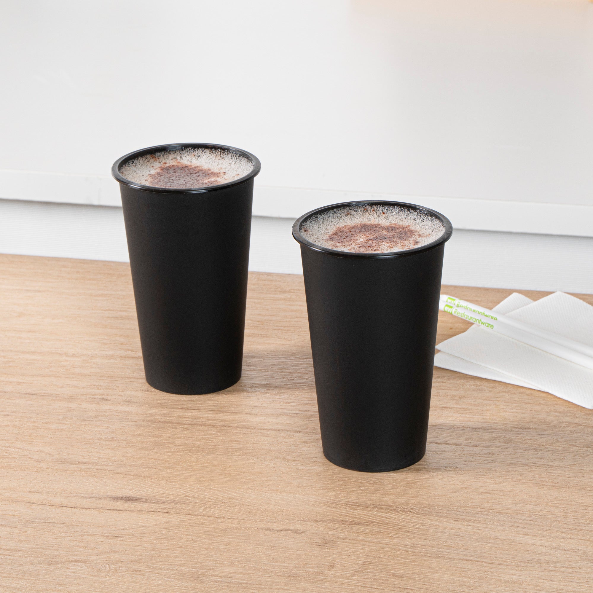 Bev Tek 16 oz Round Matte Black Plastic Hot / Cold Drinking Cup - 3 1/2" x 3 1/2" x 5 1/4" - 100 count box